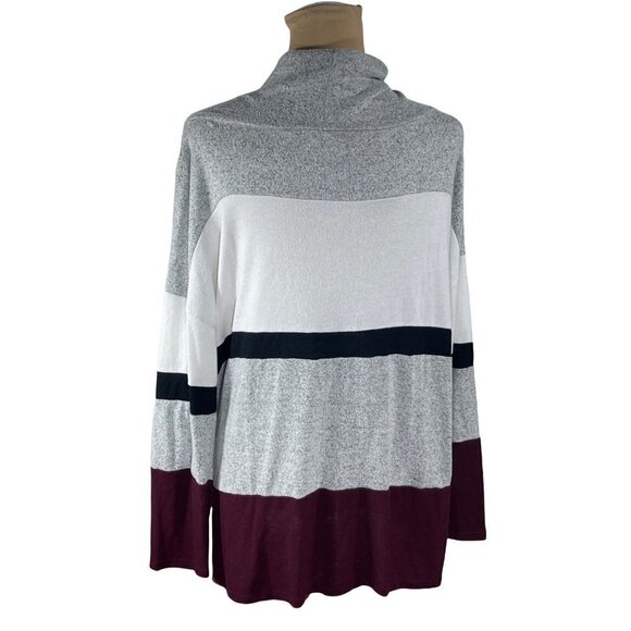 C Active Striped Color Block Cowl Neck Sweater Grey Black Maroon Size XL - Picture 3 of 6